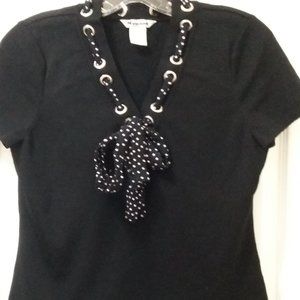 Peter Nygard Black Top with tie neck